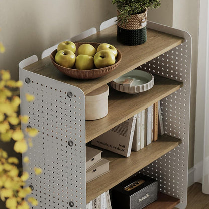 Contemporary Nordic Rectangular Carbon Steel Solid Wood Multi-Layer Board Bookshelf 4-Tier For Study Room