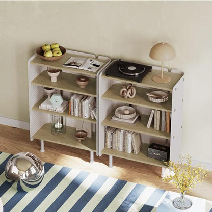 Contemporary Nordic Rectangular Carbon Steel Solid Wood Multi-Layer Board Bookshelf 4-Tier For Study Room