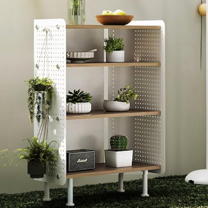 Contemporary Nordic Rectangular Carbon Steel Solid Wood Multi-Layer Board Bookshelf 4-Tier For Study Room