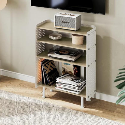 Contemporary Nordic Rectangular Carbon Steel Solid Wood Multi-Layer Board Bookshelf 4-Tier For Study Room