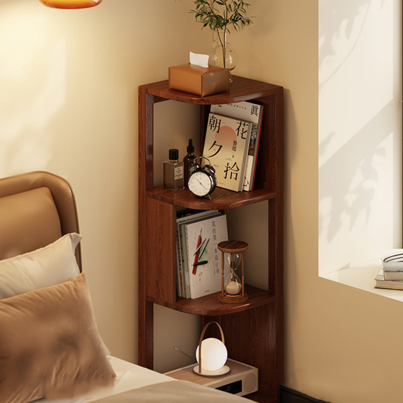 Modern Minimalist Fan-Shaped Solid Rubberwood Corner Storage Bookshelf 3/4/5-Tier For Study