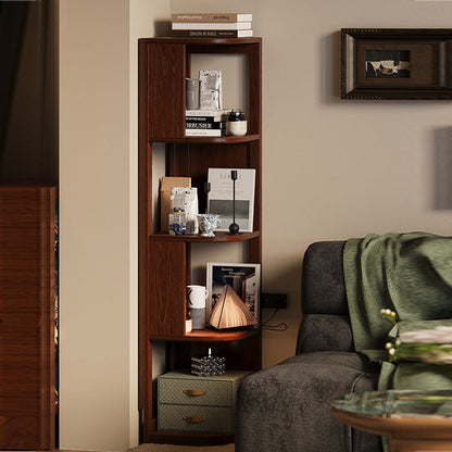 Modern Minimalist Fan-Shaped Solid Rubberwood Corner Storage Bookshelf 3/4/5-Tier For Study