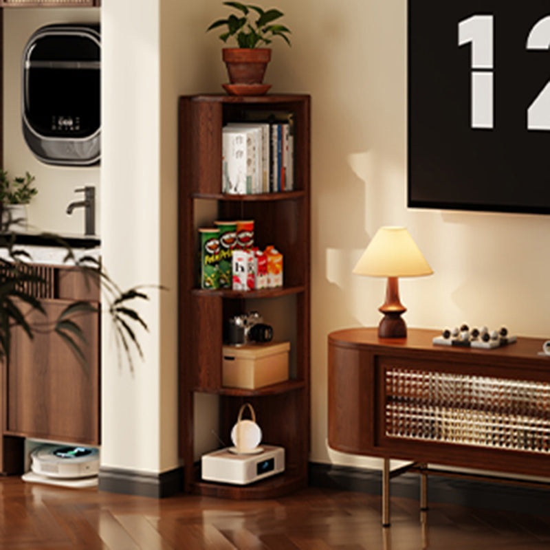 Modern Minimalist Fan-Shaped Solid Rubberwood Corner Storage Bookshelf 3/4/5-Tier For Study