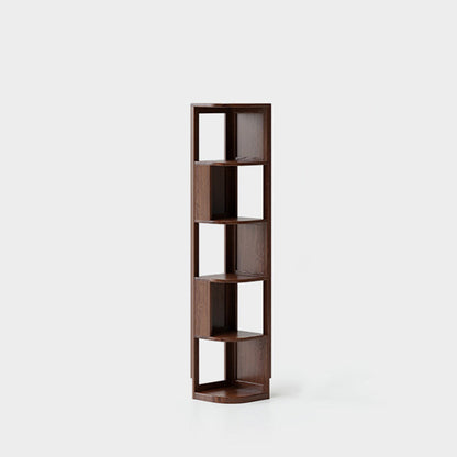 Modern Minimalist Fan-Shaped Solid Rubberwood Corner Storage Bookshelf 3/4/5-Tier For Study