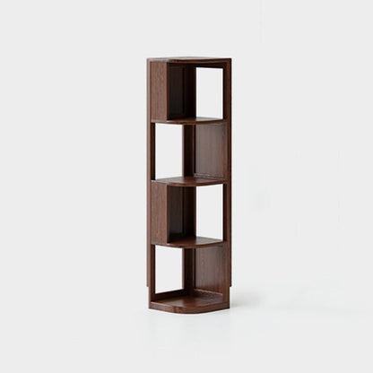 Modern Minimalist Fan-Shaped Solid Rubberwood Corner Storage Bookshelf 3/4/5-Tier For Study
