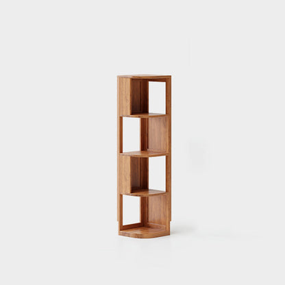 Modern Minimalist Fan-Shaped Solid Rubberwood Corner Storage Bookshelf 3/4/5-Tier For Study