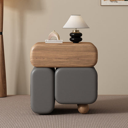 Contemporary Nordic Geometric Solid Wood Cat Scratch-Resistant Leather Nightstand 3-Drawer For Bedroom