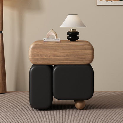 Contemporary Nordic Geometric Solid Wood Cat Scratch-Resistant Leather Nightstand 3-Drawer For Bedroom