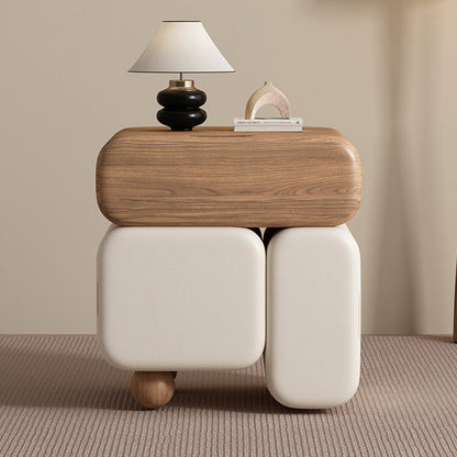 Contemporary Nordic Geometric Solid Wood Cat Scratch-Resistant Leather Nightstand 3-Drawer For Bedroom