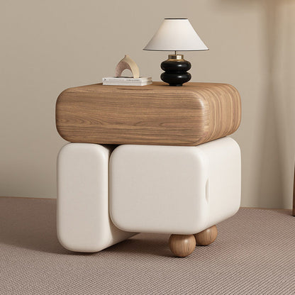 Contemporary Nordic Geometric Solid Wood Cat Scratch-Resistant Leather Nightstand 3-Drawer For Bedroom