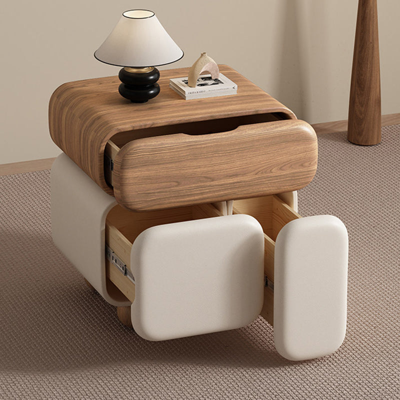 Contemporary Nordic Geometric Solid Wood Cat Scratch-Resistant Leather Nightstand 3-Drawer For Bedroom