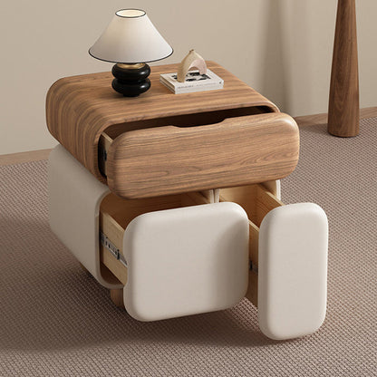 Contemporary Nordic Geometric Solid Wood Cat Scratch-Resistant Leather Nightstand 3-Drawer For Bedroom