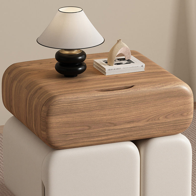 Contemporary Nordic Geometric Solid Wood Cat Scratch-Resistant Leather Nightstand 3-Drawer For Bedroom