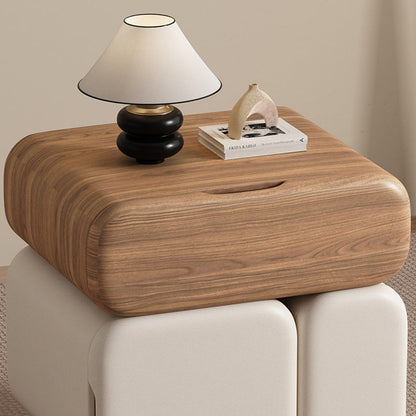 Contemporary Nordic Geometric Solid Wood Cat Scratch-Resistant Leather Nightstand 3-Drawer For Bedroom