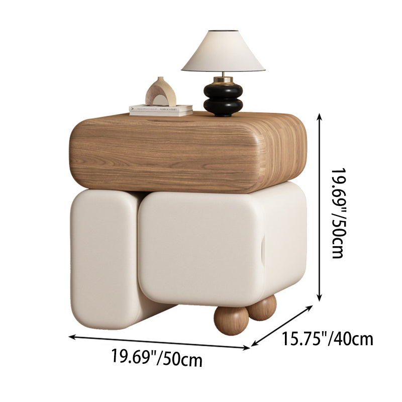 Contemporary Nordic Geometric Solid Wood Cat Scratch-Resistant Leather Nightstand 3-Drawer For Bedroom
