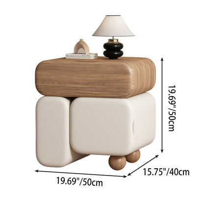 Contemporary Nordic Geometric Solid Wood Cat Scratch-Resistant Leather Nightstand 3-Drawer For Bedroom