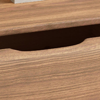 Contemporary Nordic Geometric Solid Wood Cat Scratch-Resistant Leather Nightstand 3-Drawer For Bedroom