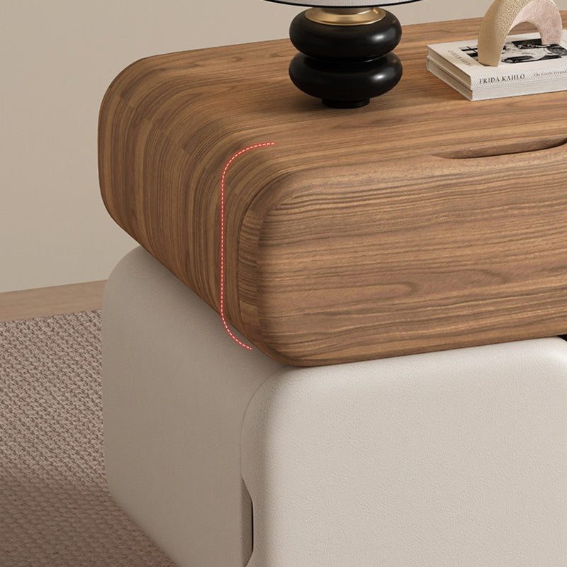 Contemporary Nordic Geometric Solid Wood Cat Scratch-Resistant Leather Nightstand 3-Drawer For Bedroom
