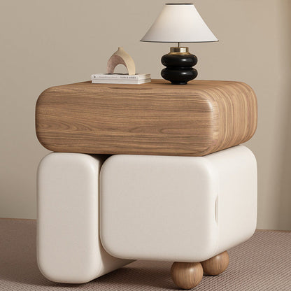 Contemporary Nordic Geometric Solid Wood Cat Scratch-Resistant Leather Nightstand 3-Drawer For Bedroom