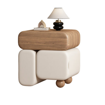 Contemporary Nordic Geometric Solid Wood Cat Scratch-Resistant Leather Nightstand 3-Drawer For Bedroom