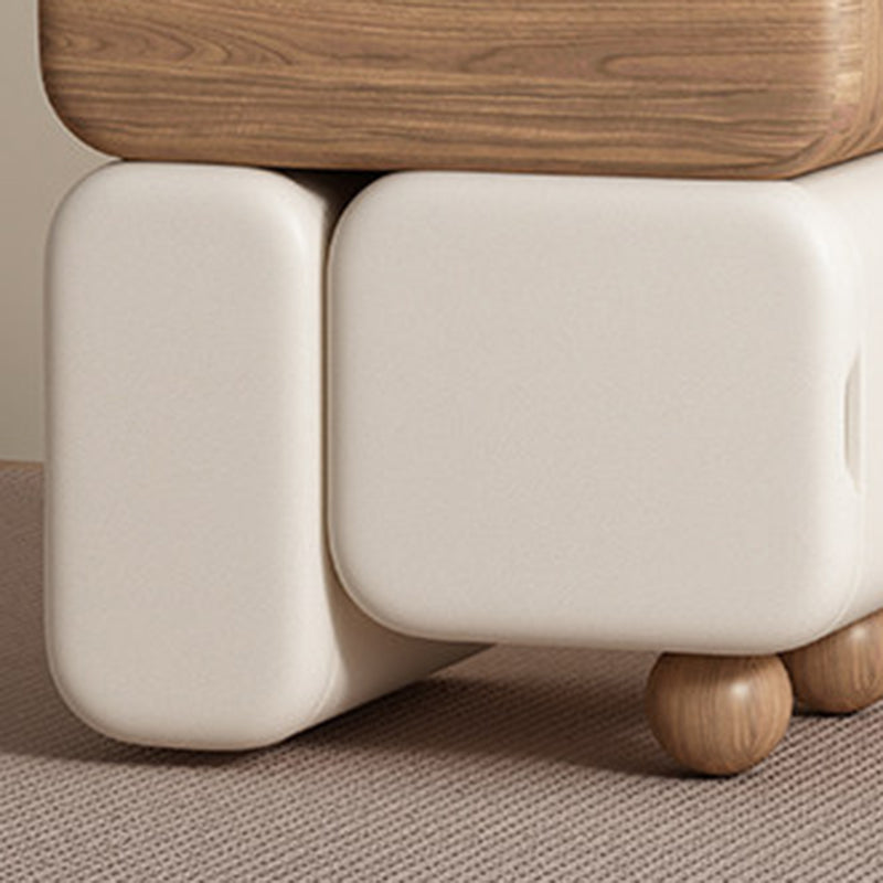 Contemporary Nordic Geometric Solid Wood Cat Scratch-Resistant Leather Nightstand 3-Drawer For Bedroom