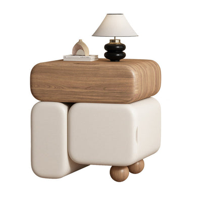 Contemporary Nordic Geometric Solid Wood Cat Scratch-Resistant Leather Nightstand 3-Drawer For Bedroom