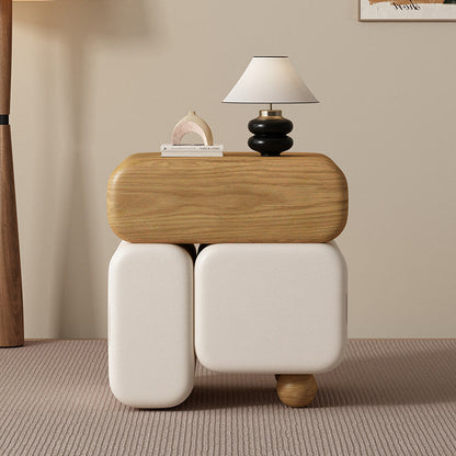 Contemporary Nordic Geometric Solid Wood Cat Scratch-Resistant Leather Nightstand 3-Drawer For Bedroom