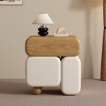 Contemporary Nordic Geometric Solid Wood Cat Scratch-Resistant Leather Nightstand 3-Drawer For Bedroom