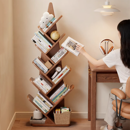 Contemporary Creative Bamboo Shoot-Shaped Rubberwood Floor-Standing Bookshelf 8/10-Tier For Study Room