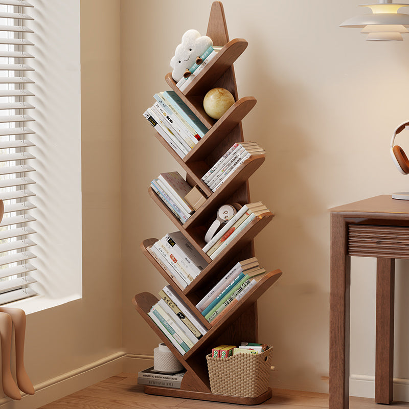 Contemporary Creative Bamboo Shoot-Shaped Rubberwood Floor-Standing Bookshelf 8/10-Tier For Study Room
