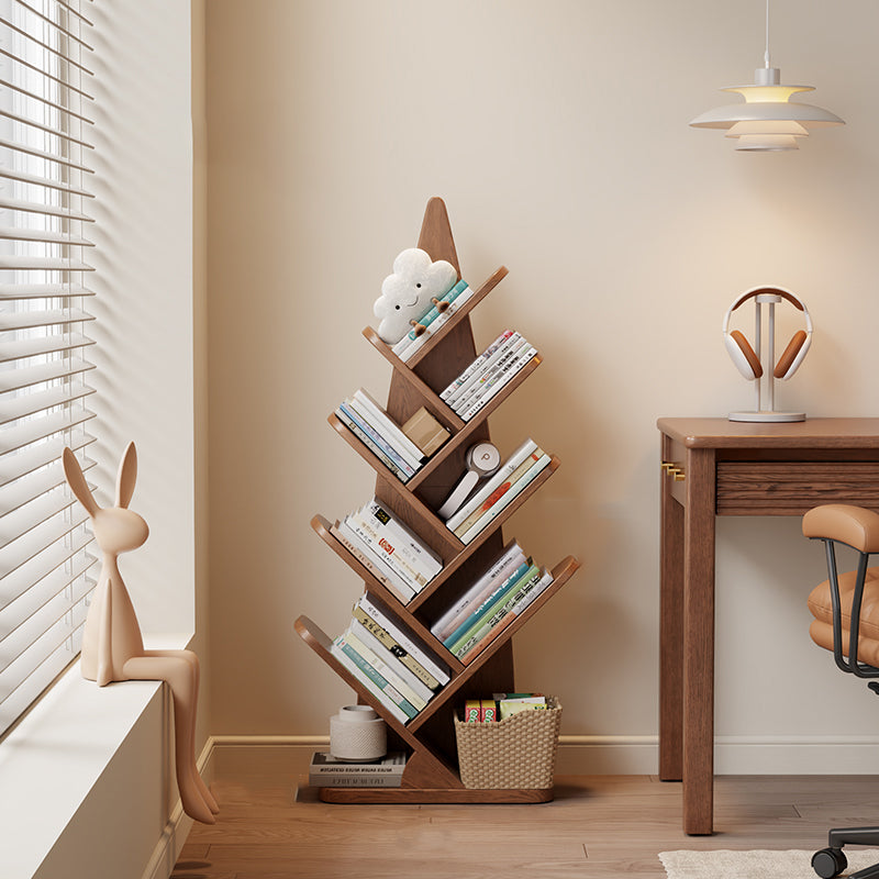 Contemporary Creative Bamboo Shoot-Shaped Rubberwood Floor-Standing Bookshelf 8/10-Tier For Study Room