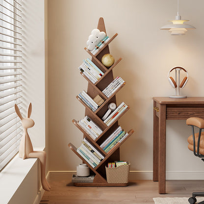 Contemporary Creative Bamboo Shoot-Shaped Rubberwood Floor-Standing Bookshelf 8/10-Tier For Study Room
