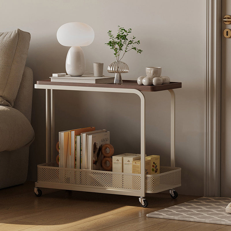 Modern Minimalist Rectangular Fiberboard Iron Movable End Table 2-Tier For Living Room
