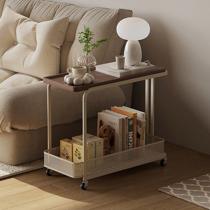 Modern Minimalist Rectangular Fiberboard Iron Movable End Table 2-Tier For Living Room