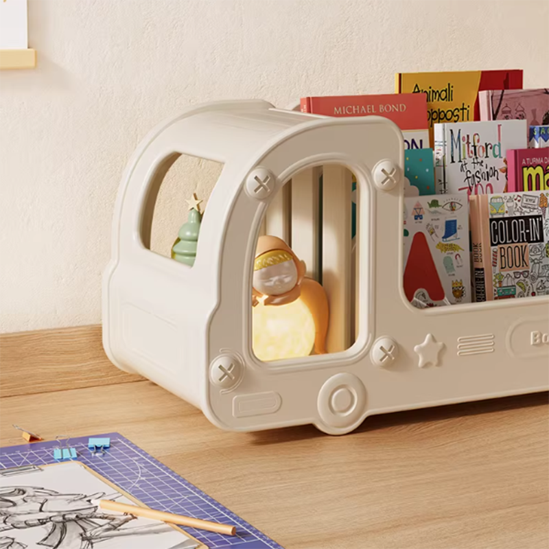 Contemporary Creative Eco-Friendly HDPE Cartoon Car-Shaped Kids Desktop Bookshelf 2-Shelf For Study Room