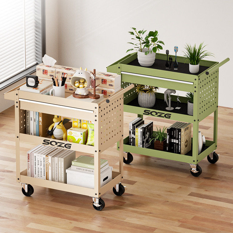 Contemporary Industrial Cold-Rolled Steel PP Plastic Rectangular Movable End Table 3-Tier For Living Room