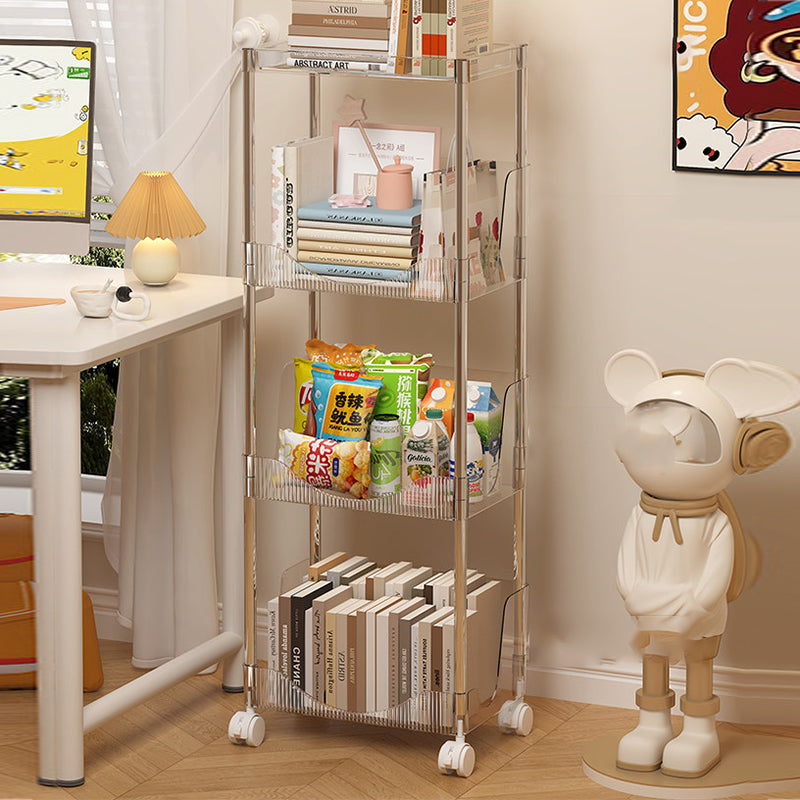 Modern Minimalist Rectangular PET Plastic Stainless Steel Movable Storage Shelf 2/3/4-Tier For Living Room