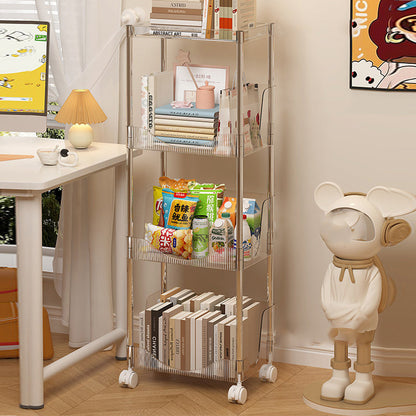 Modern Minimalist Rectangular PET Plastic Stainless Steel Movable Storage Shelf 2/3/4-Tier For Living Room