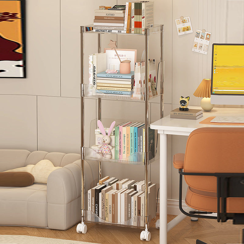 Modern Minimalist Rectangular PET Plastic Stainless Steel Movable Storage Shelf 2/3/4-Tier For Living Room