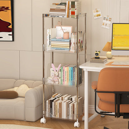 Modern Minimalist Rectangular PET Plastic Stainless Steel Movable Storage Shelf 2/3/4-Tier For Living Room