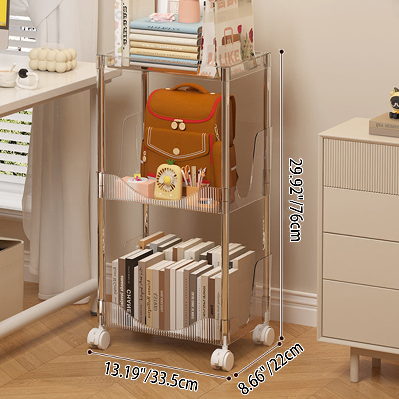 Modern Minimalist Rectangular PET Plastic Stainless Steel Movable Storage Shelf 2/3/4-Tier For Living Room