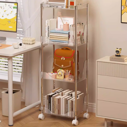 Modern Minimalist Rectangular PET Plastic Stainless Steel Movable Storage Shelf 2/3/4-Tier For Living Room