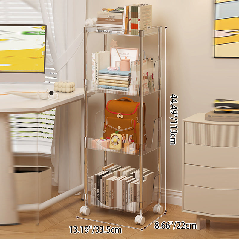 Modern Minimalist Rectangular PET Plastic Stainless Steel Movable Storage Shelf 2/3/4-Tier For Living Room