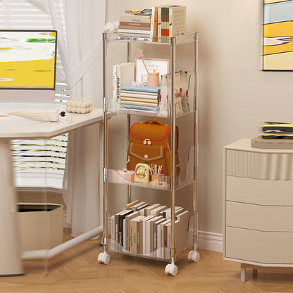 Modern Minimalist Rectangular PET Plastic Stainless Steel Movable Storage Shelf 2/3/4-Tier For Living Room