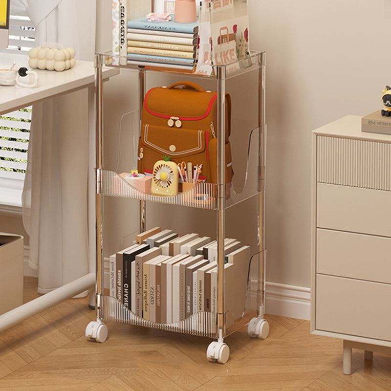 Modern Minimalist Rectangular PET Plastic Stainless Steel Movable Storage Shelf 2/3/4-Tier For Living Room