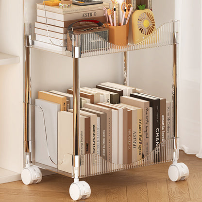 Modern Minimalist Rectangular PET Plastic Stainless Steel Movable Storage Shelf 2/3/4-Tier For Living Room
