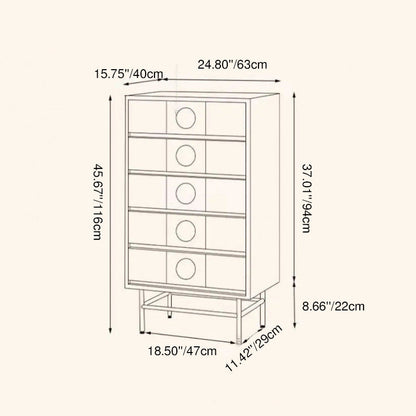 Contemporary Retro Stainless Steel Pine Wood Solid Wood Multi-Layer Board Rectangular Storage Cabinet 5-Drawer For Living Room