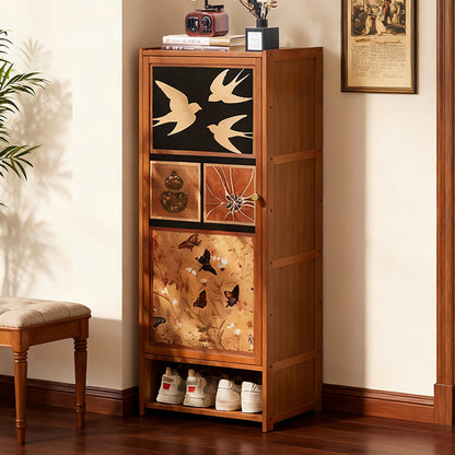 Traditional Chinese Style Rectangular Nan Bamboo Composite Board Multi-Layer Storage Shoe Cabinet 7/8-Tier For Entryway & Hallway