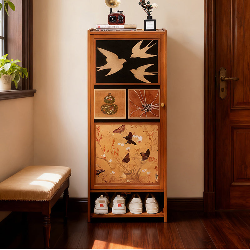 Traditional Chinese Style Rectangular Nan Bamboo Composite Board Multi-Layer Storage Shoe Cabinet 7/8-Tier For Entryway & Hallway