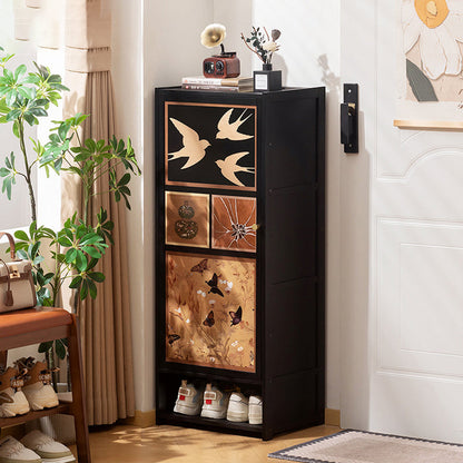 Traditional Chinese Style Rectangular Nan Bamboo Composite Board Multi-Layer Storage Shoe Cabinet 7/8-Tier For Entryway & Hallway